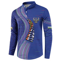 Custom Uzbekistan Football Button Sweatshirt Modern Glitch Art Style Huma Bird
