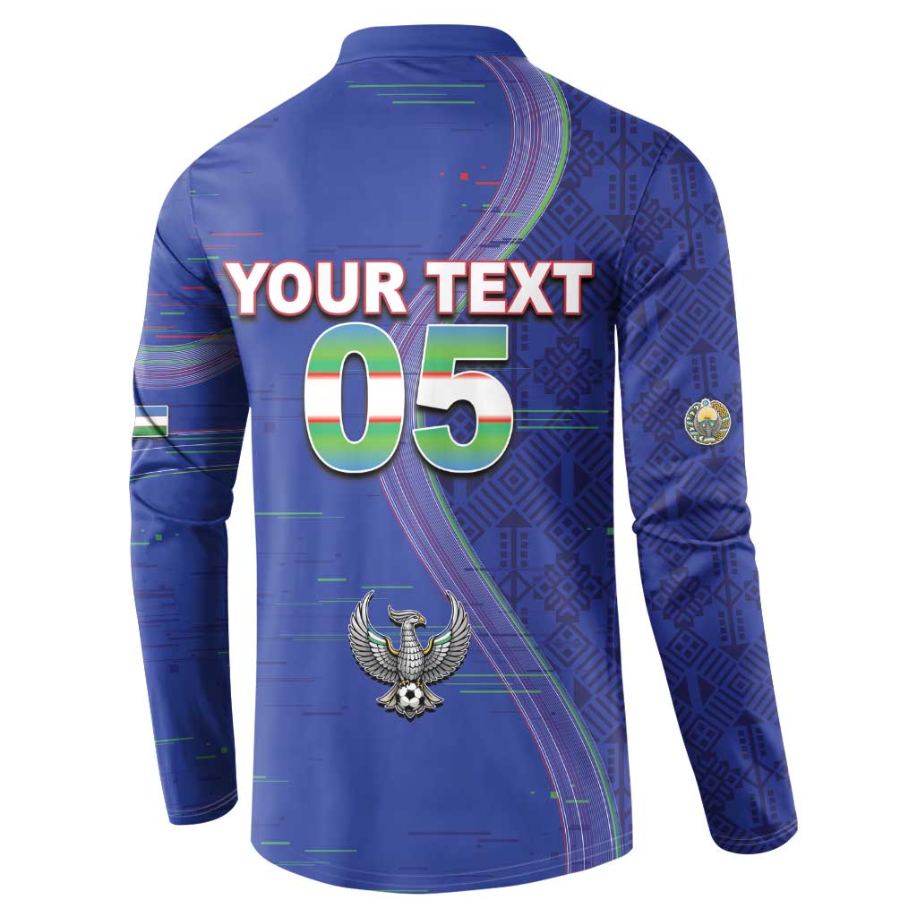 Custom Uzbekistan Football Button Sweatshirt Modern Glitch Art Style Huma Bird