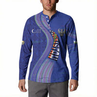 Custom Uzbekistan Football Button Sweatshirt Modern Glitch Art Style Huma Bird