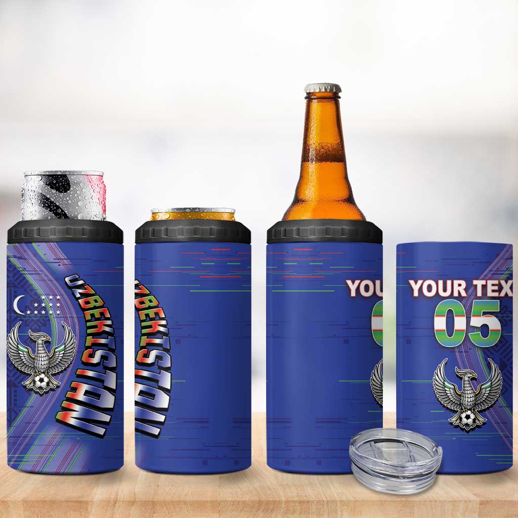Custom Uzbekistan Football 4 in 1 Can Cooler Tumbler Modern Glitch Art Style Huma Bird