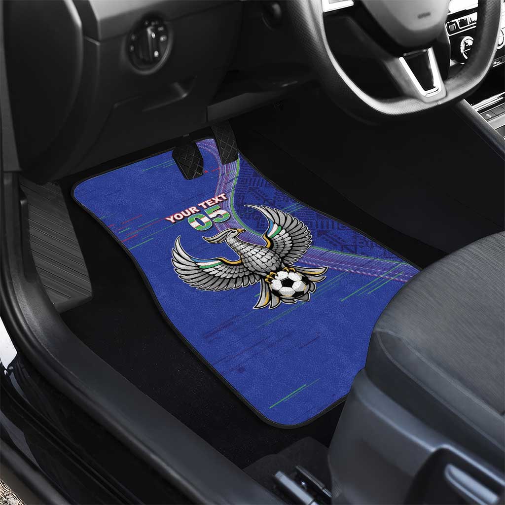 Custom Uzbekistan Football Car Mats Modern Glitch Art Style Huma Bird