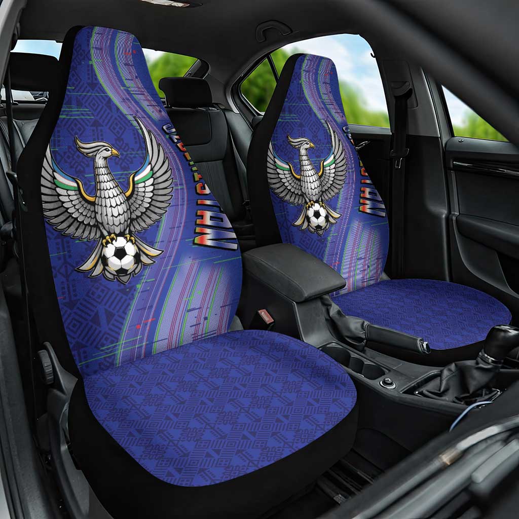 Uzbekistan Football Car Seat Cover Modern Glitch Art Style Huma Bird