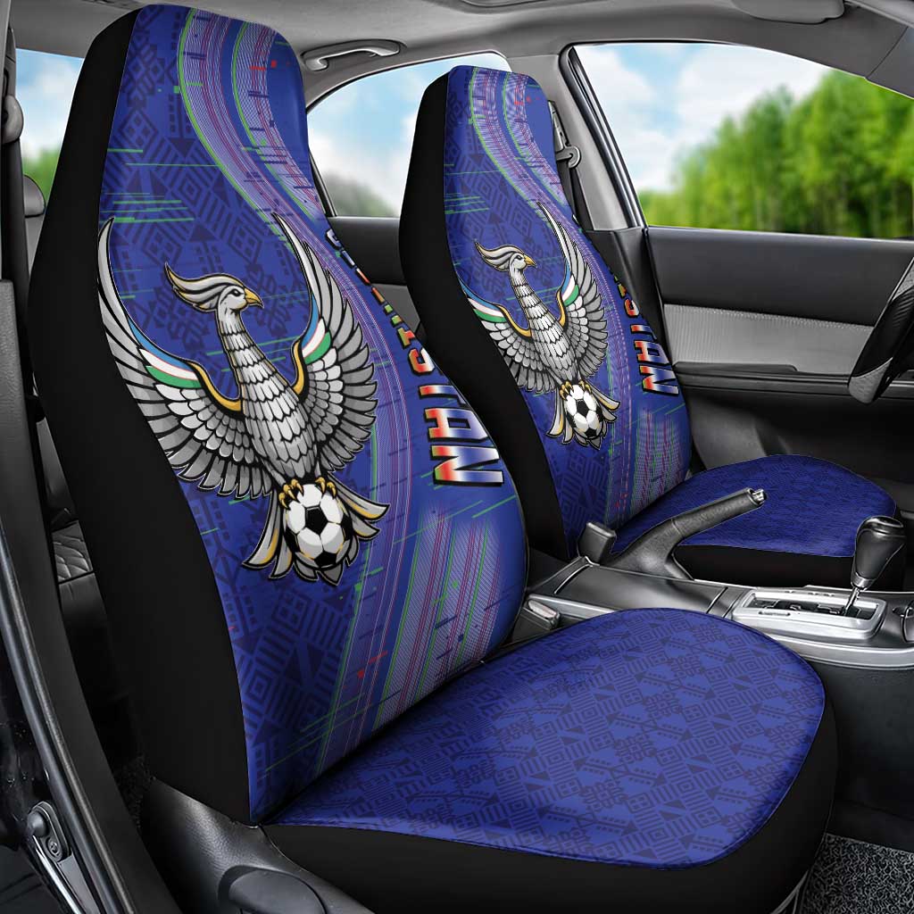 Uzbekistan Football Car Seat Cover Modern Glitch Art Style Huma Bird