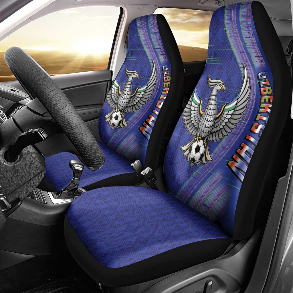 Uzbekistan Football Car Seat Cover Modern Glitch Art Style Huma Bird