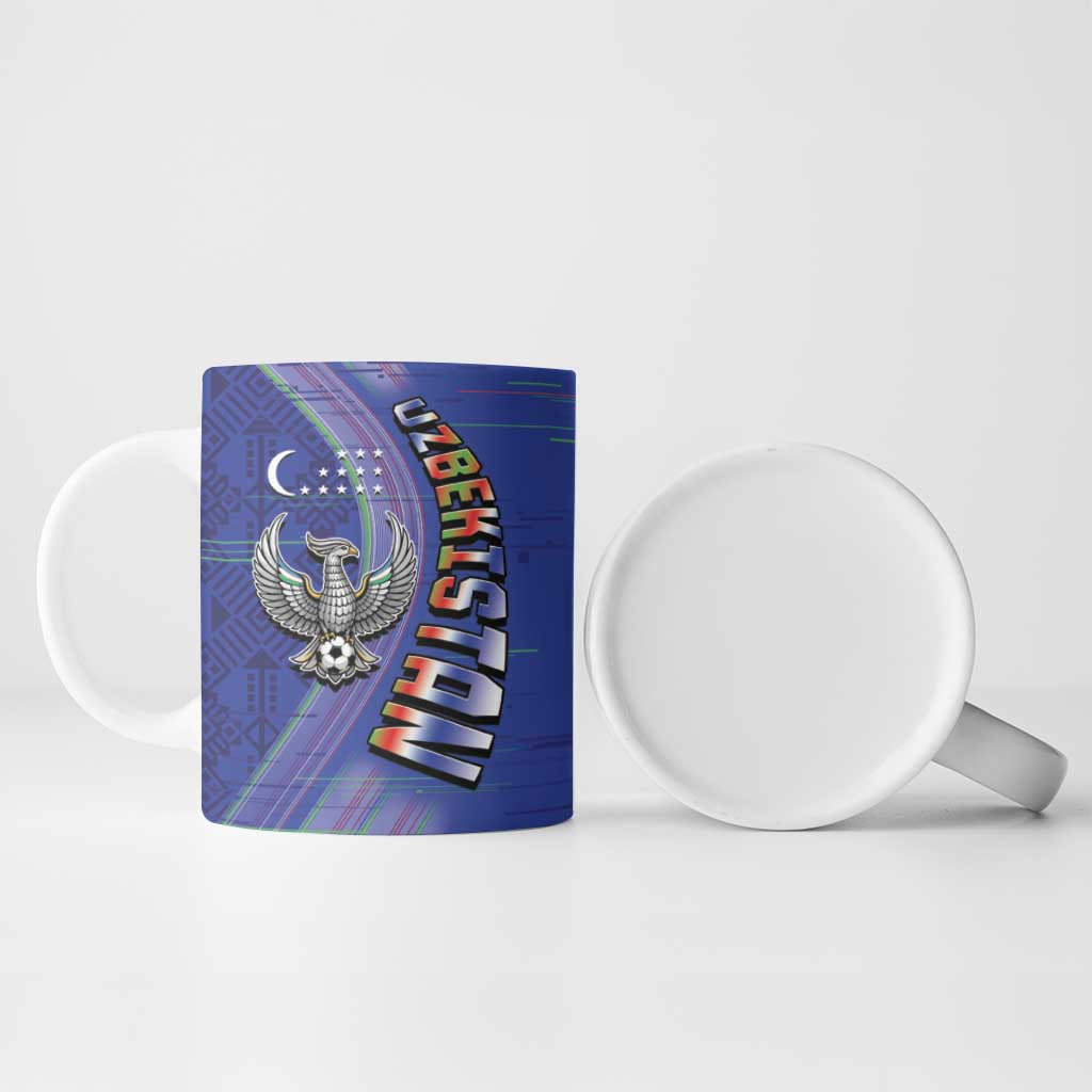 Custom Uzbekistan Football Ceramic Mug Modern Glitch Art Style Huma Bird