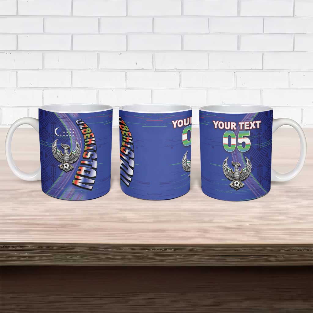 Custom Uzbekistan Football Ceramic Mug Modern Glitch Art Style Huma Bird
