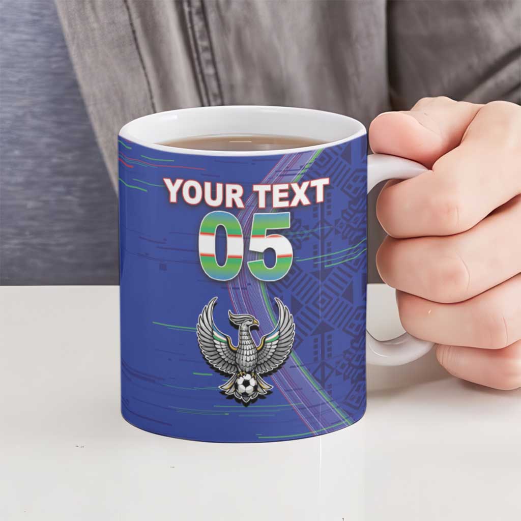 Custom Uzbekistan Football Ceramic Mug Modern Glitch Art Style Huma Bird