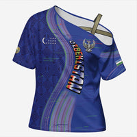 Custom Uzbekistan Football Cross Shoulder Shirt Modern Glitch Art Style Huma Bird