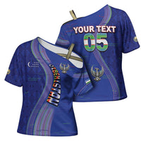 Custom Uzbekistan Football Cross Shoulder Shirt Modern Glitch Art Style Huma Bird