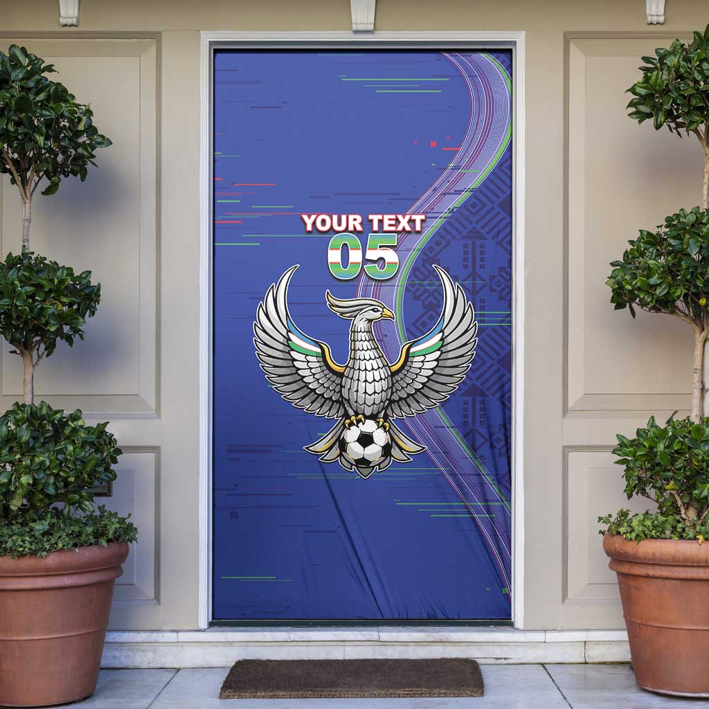 Custom Uzbekistan Football Door Cover Modern Glitch Art Style Huma Bird