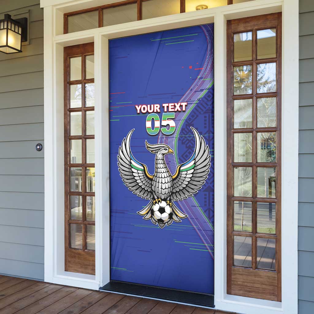 Custom Uzbekistan Football Door Cover Modern Glitch Art Style Huma Bird
