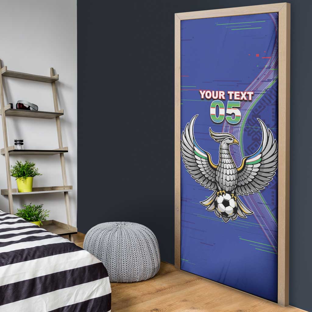 Custom Uzbekistan Football Door Cover Modern Glitch Art Style Huma Bird