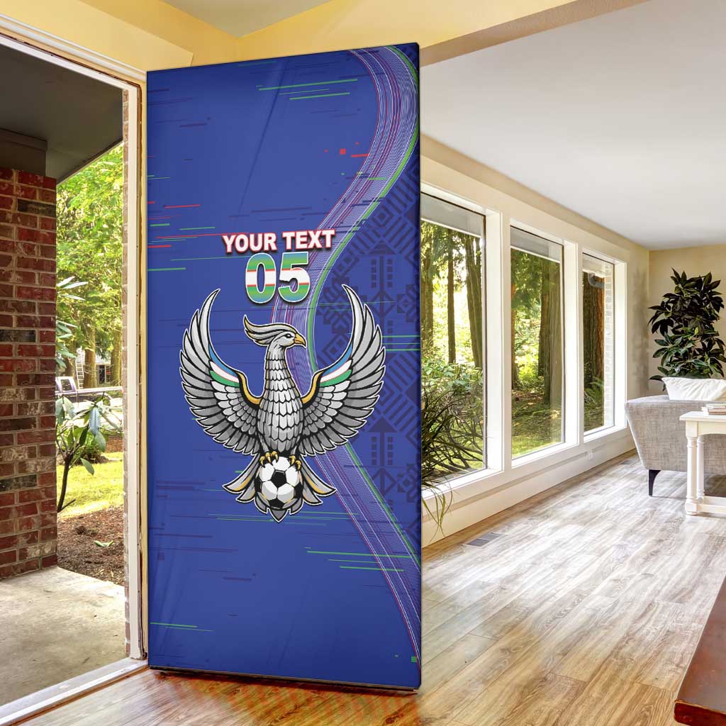 Custom Uzbekistan Football Door Cover Modern Glitch Art Style Huma Bird