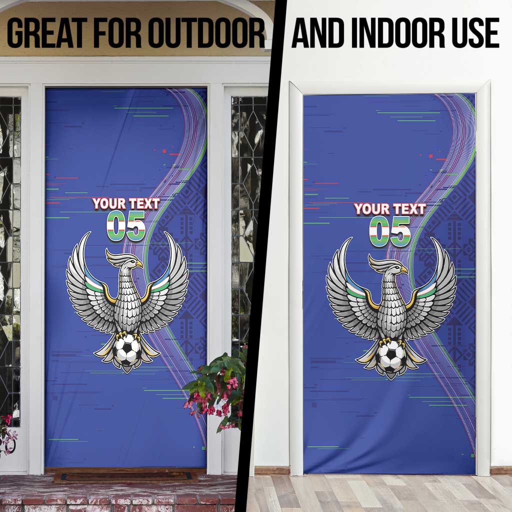 Custom Uzbekistan Football Door Cover Modern Glitch Art Style Huma Bird