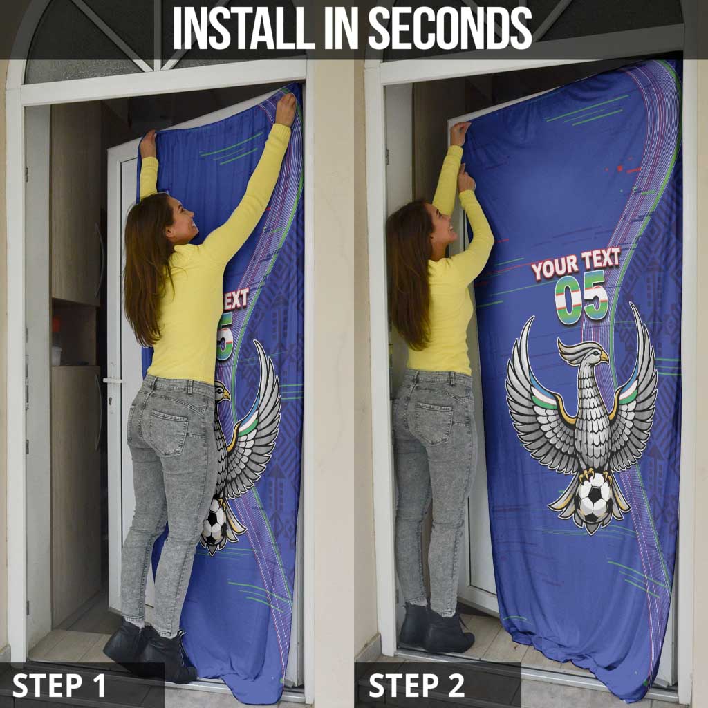 Custom Uzbekistan Football Door Cover Modern Glitch Art Style Huma Bird