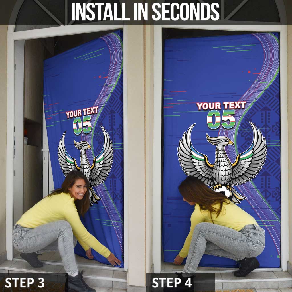 Custom Uzbekistan Football Door Cover Modern Glitch Art Style Huma Bird