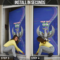 Custom Uzbekistan Football Door Cover Modern Glitch Art Style Huma Bird