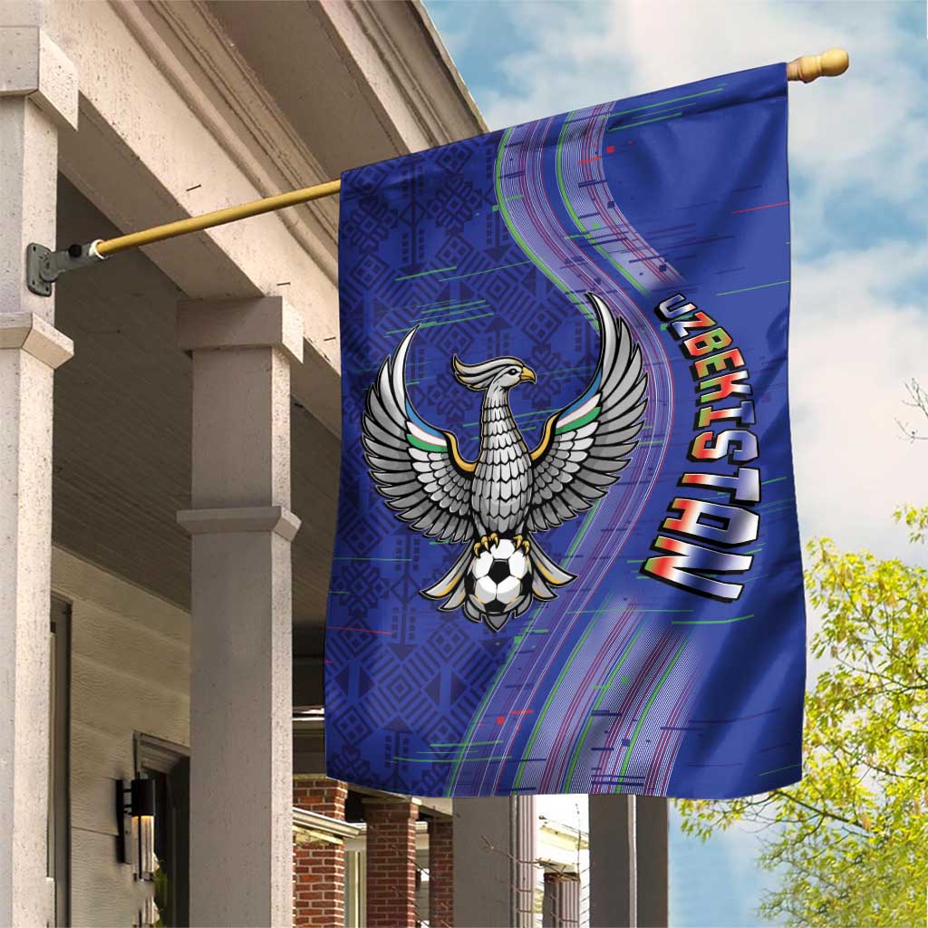 Uzbekistan Football Garden Flag Modern Glitch Art Style Huma Bird