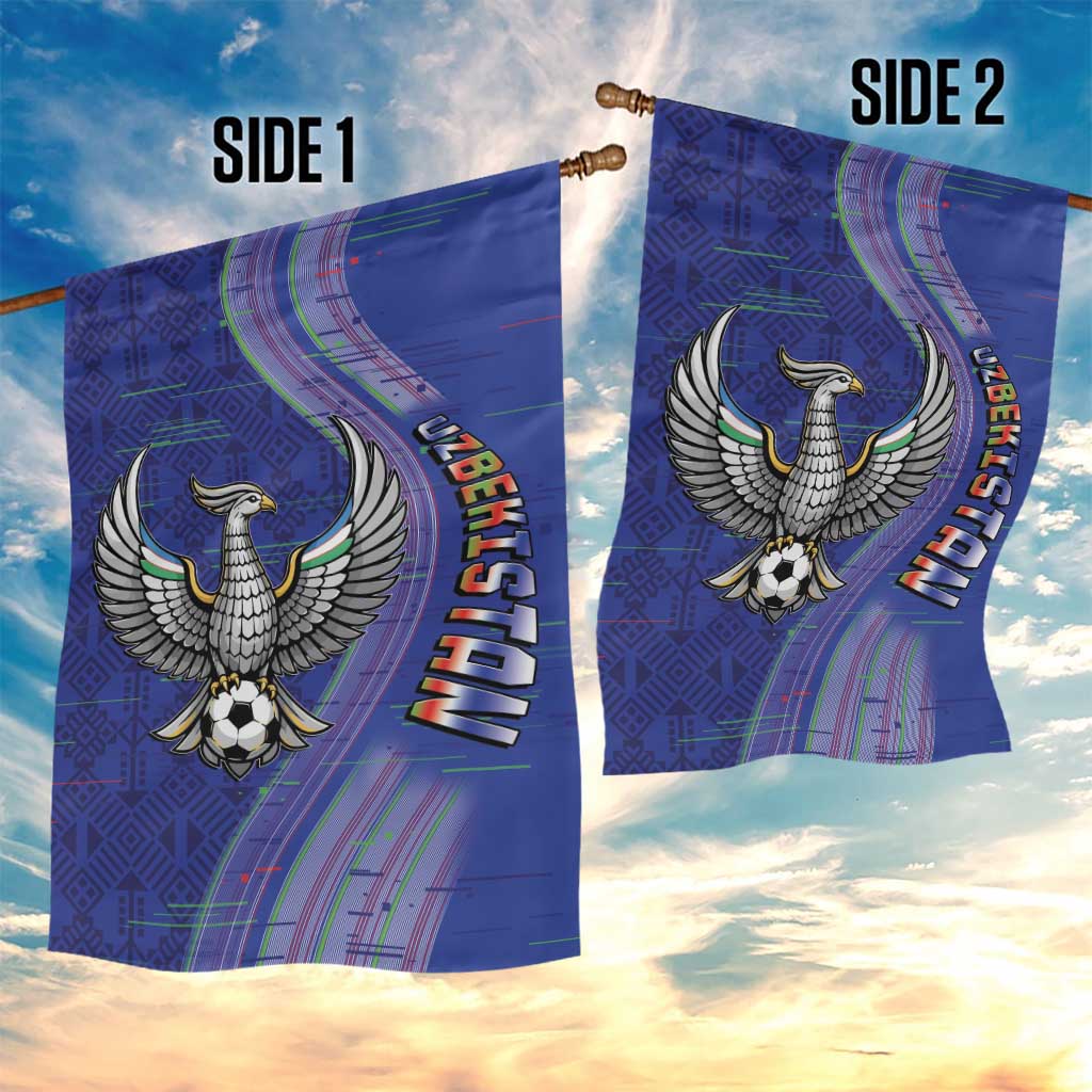 Uzbekistan Football Garden Flag Modern Glitch Art Style Huma Bird