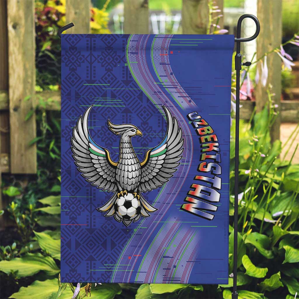 Uzbekistan Football Garden Flag Modern Glitch Art Style Huma Bird