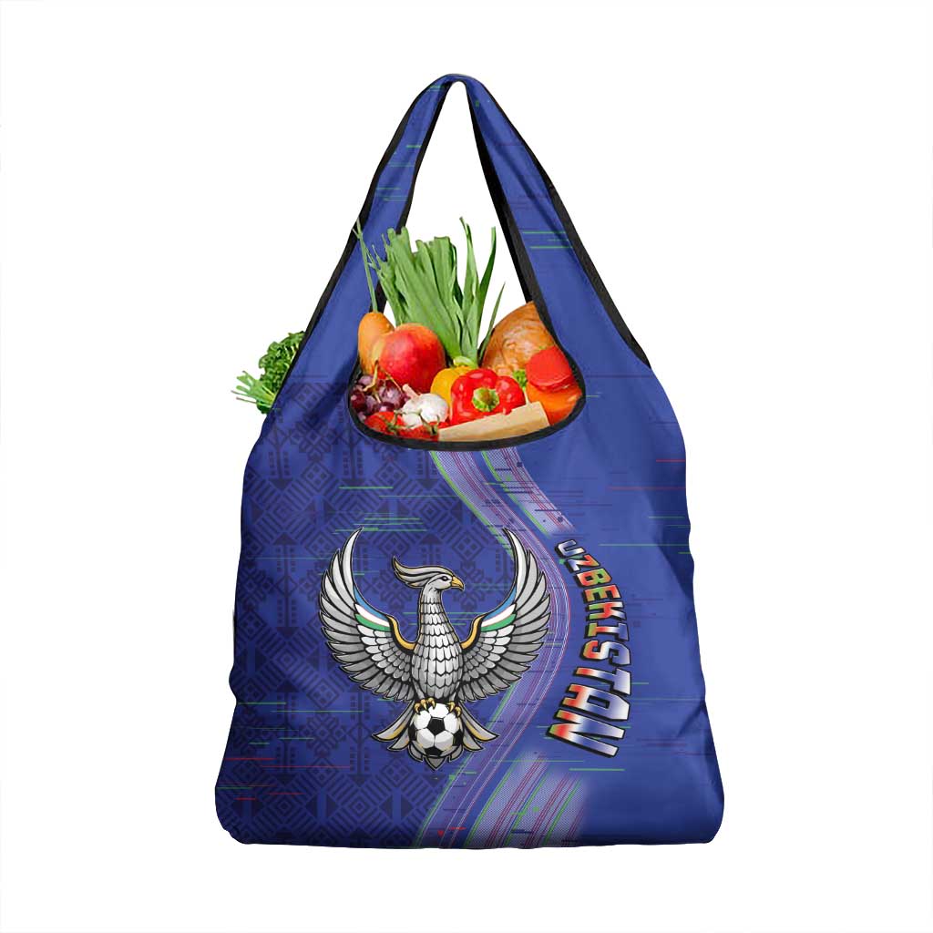 Uzbekistan Football Grocery Bag Modern Glitch Art Style Huma Bird