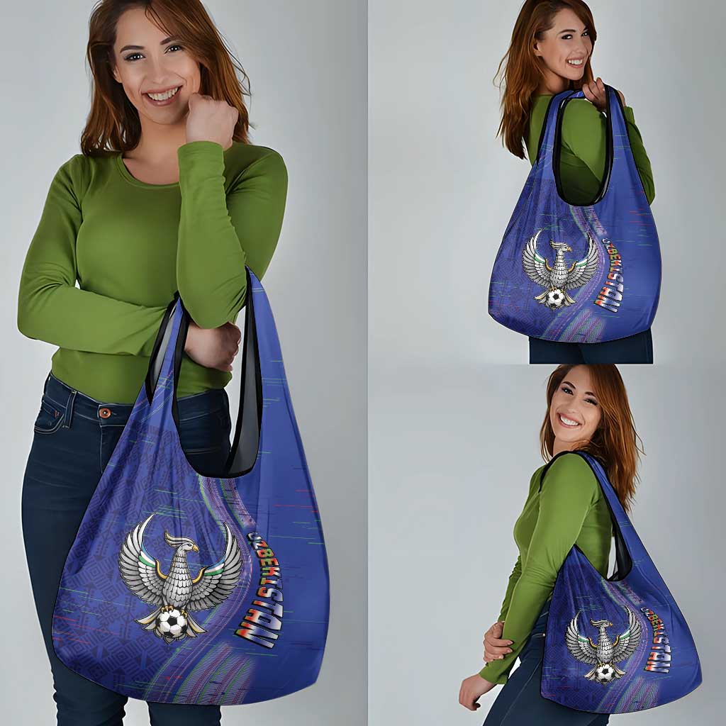 Uzbekistan Football Grocery Bag Modern Glitch Art Style Huma Bird