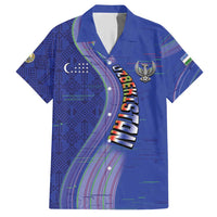 Custom Uzbekistan Football Hawaiian Shirt Modern Glitch Art Style Huma Bird
