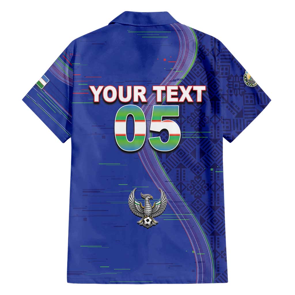 Custom Uzbekistan Football Hawaiian Shirt Modern Glitch Art Style Huma Bird