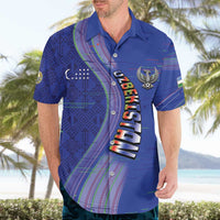 Custom Uzbekistan Football Hawaiian Shirt Modern Glitch Art Style Huma Bird