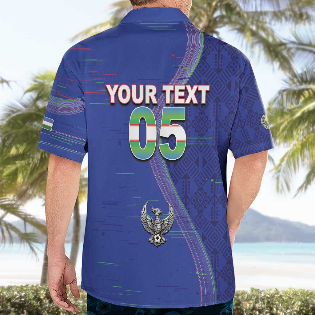 Custom Uzbekistan Football Hawaiian Shirt Modern Glitch Art Style Huma Bird