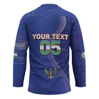 Custom Uzbekistan Football Hockey Jersey Modern Glitch Art Style Huma Bird