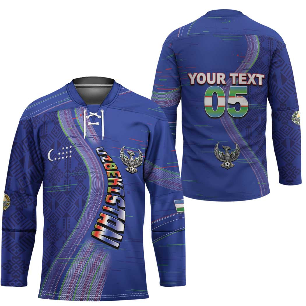 Custom Uzbekistan Football Hockey Jersey Modern Glitch Art Style Huma Bird