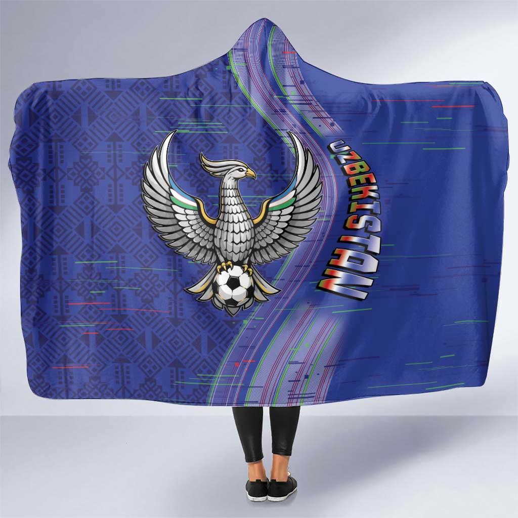 Uzbekistan Football Hooded Blanket Modern Glitch Art Style Huma Bird