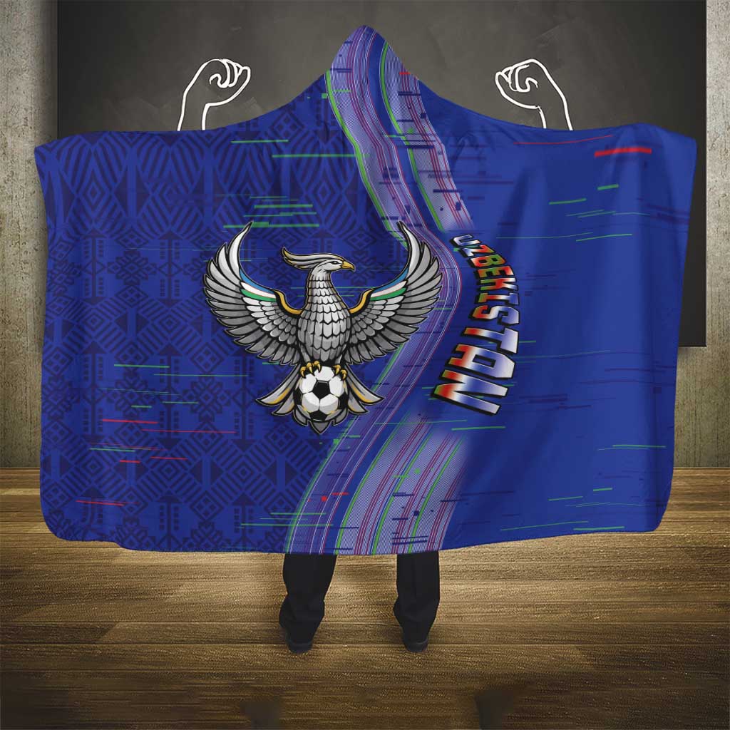 Uzbekistan Football Hooded Blanket Modern Glitch Art Style Huma Bird