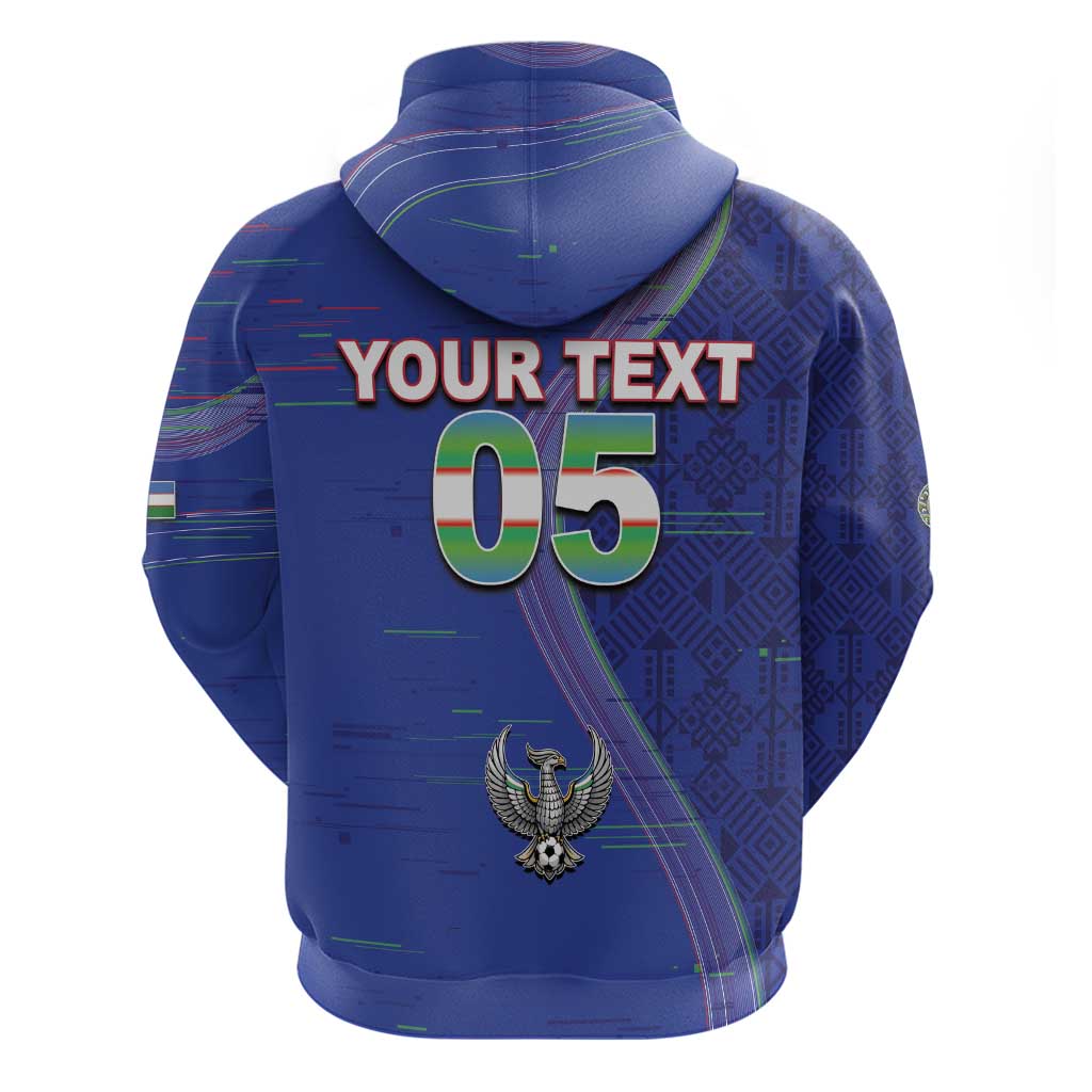 Custom Uzbekistan Football Hoodie Modern Glitch Art Style Huma Bird