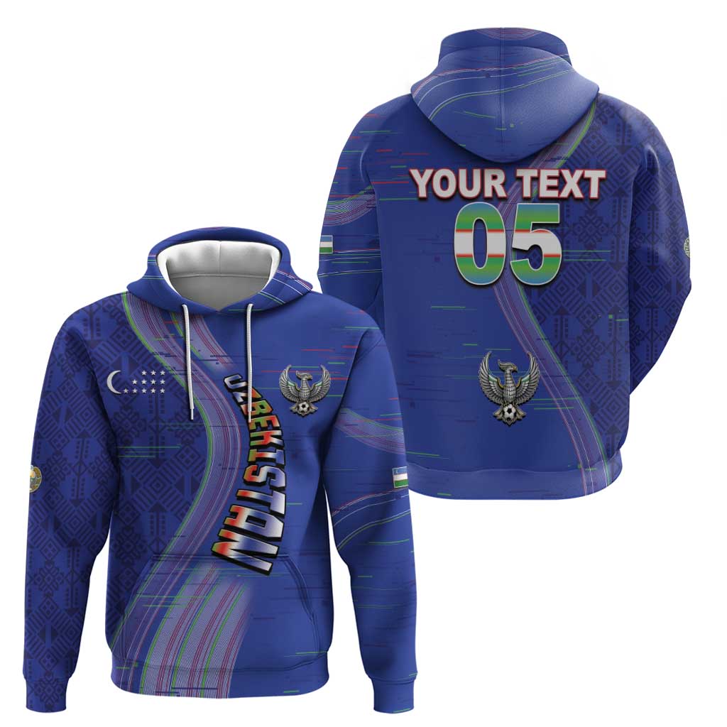 Custom Uzbekistan Football Hoodie Modern Glitch Art Style Huma Bird