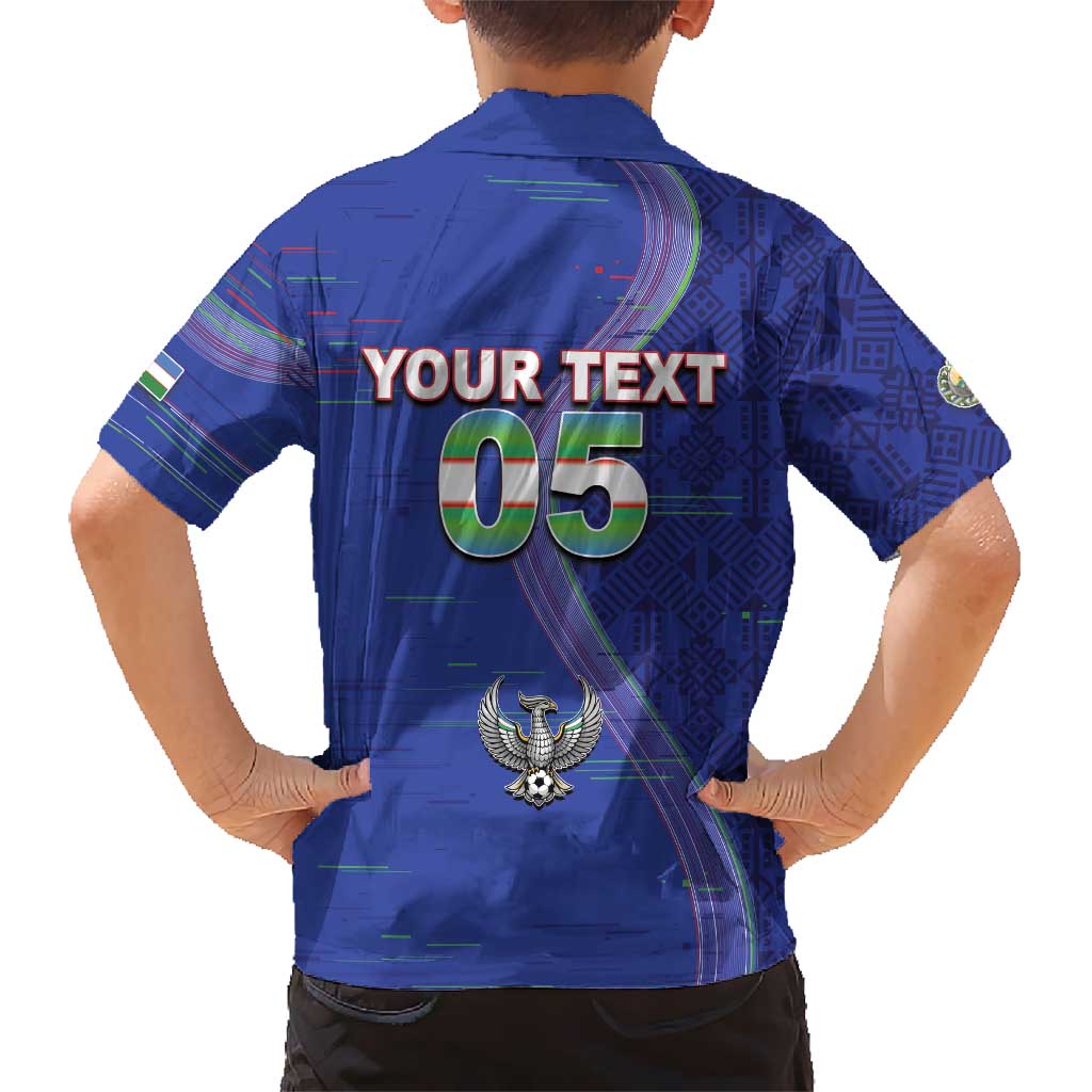 Custom Uzbekistan Football Kid Hawaiian Shirt Modern Glitch Art Style Huma Bird