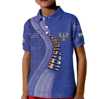 Custom Uzbekistan Football Kid Polo Shirt Modern Glitch Art Style Huma Bird