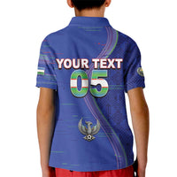 Custom Uzbekistan Football Kid Polo Shirt Modern Glitch Art Style Huma Bird