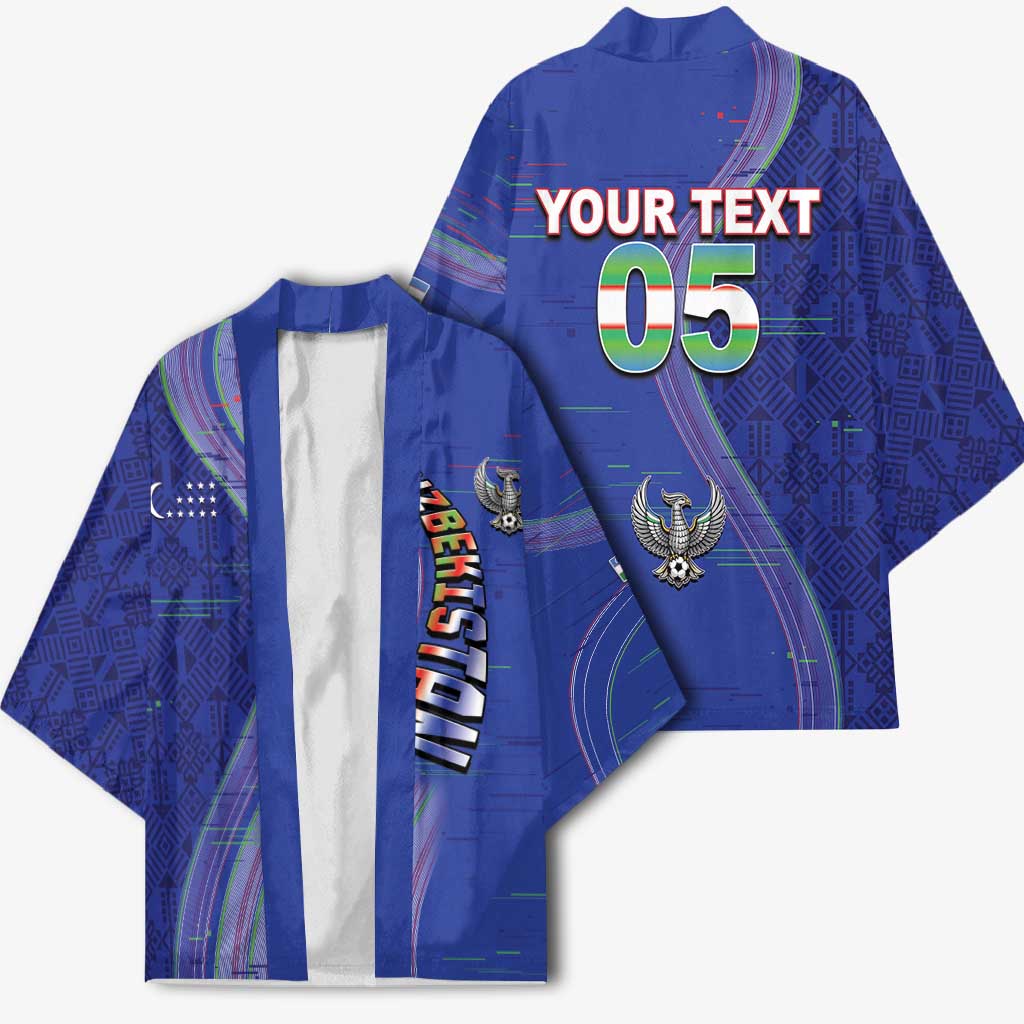 Custom Uzbekistan Football Kimono Modern Glitch Art Style Huma Bird