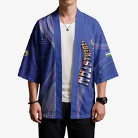 Custom Uzbekistan Football Kimono Modern Glitch Art Style Huma Bird