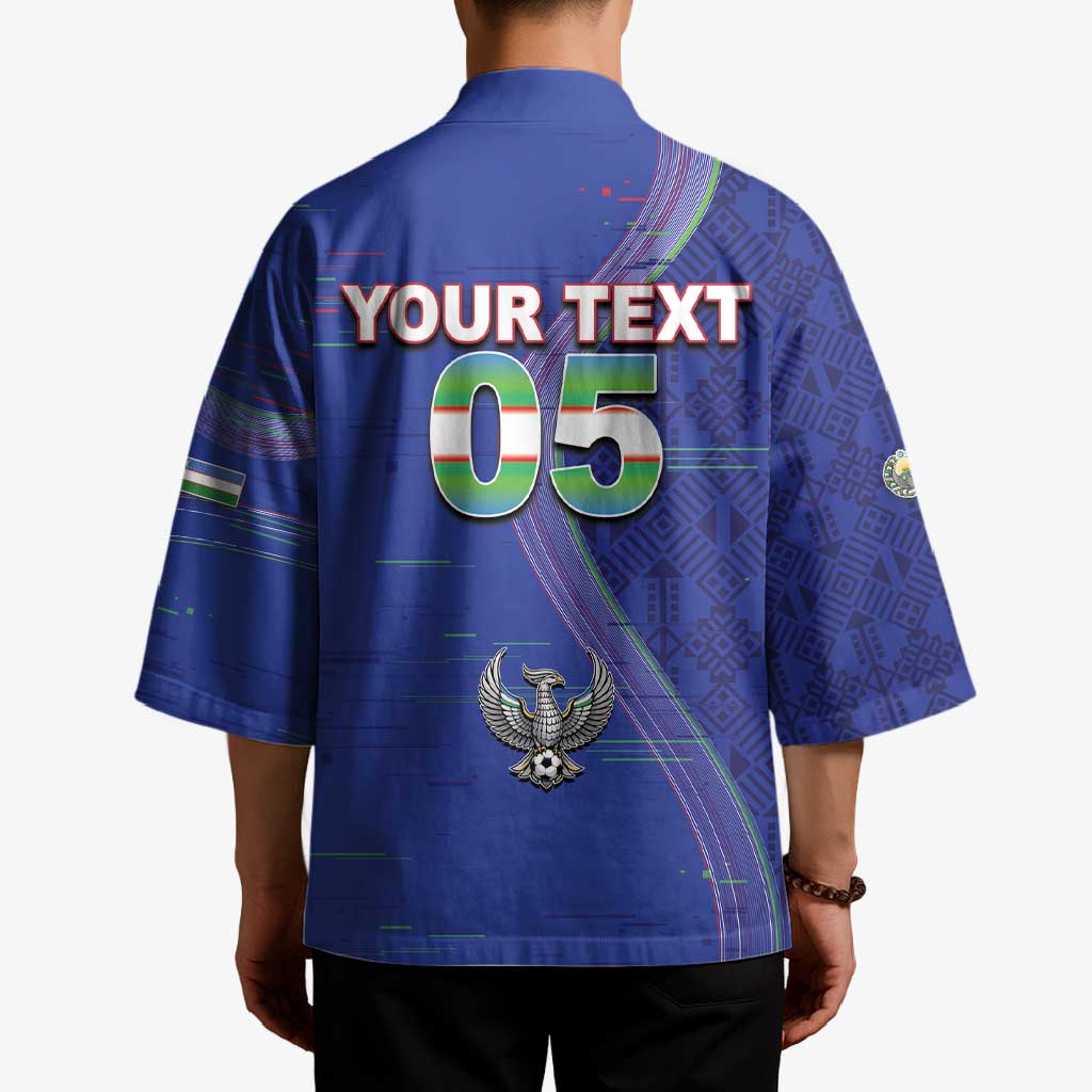Custom Uzbekistan Football Kimono Modern Glitch Art Style Huma Bird