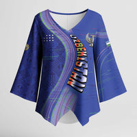 Custom Uzbekistan Football Kimono Sleeve Blouse Modern Glitch Art Style Huma Bird