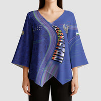 Custom Uzbekistan Football Kimono Sleeve Blouse Modern Glitch Art Style Huma Bird