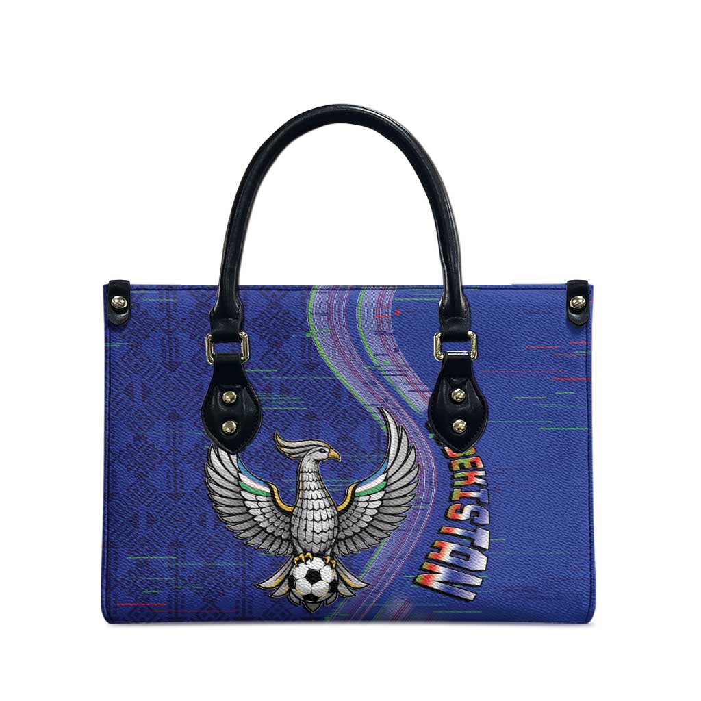 Uzbekistan Football Leather Bag Modern Glitch Art Style Huma Bird