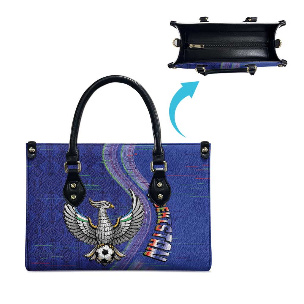 Uzbekistan Football Leather Bag Modern Glitch Art Style Huma Bird