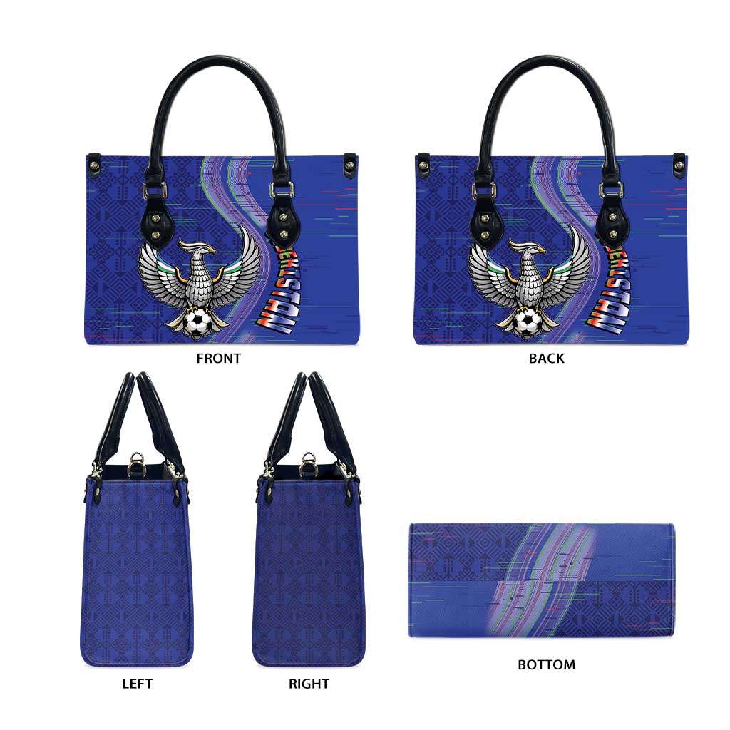 Uzbekistan Football Leather Bag Modern Glitch Art Style Huma Bird