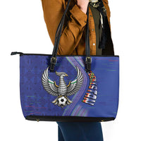 Uzbekistan Football Leather Tote Bag Modern Glitch Art Style Huma Bird