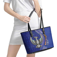 Uzbekistan Football Leather Tote Bag Modern Glitch Art Style Huma Bird