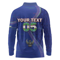 Custom Uzbekistan Football Long Sleeve Polo Shirt Modern Glitch Art Style Huma Bird
